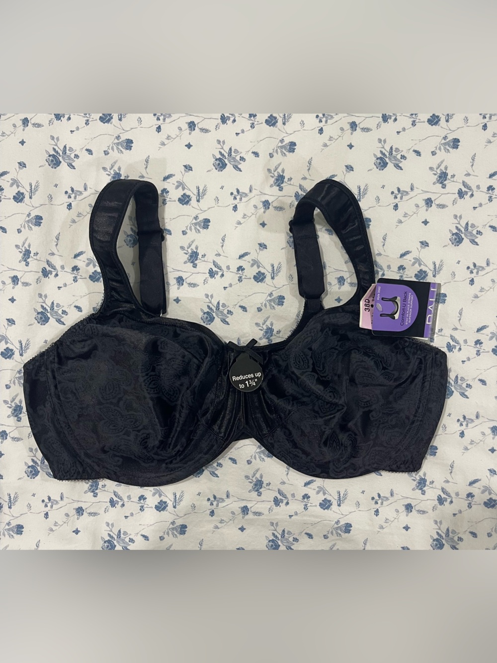 Bali Black Underwire Full Coverage Bra with Subtle Lace Pattern